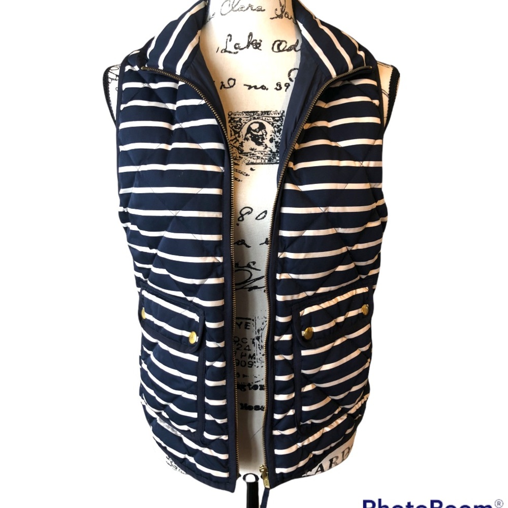 J. Crew Navy Blue Striped Quilted Puffer Vest
